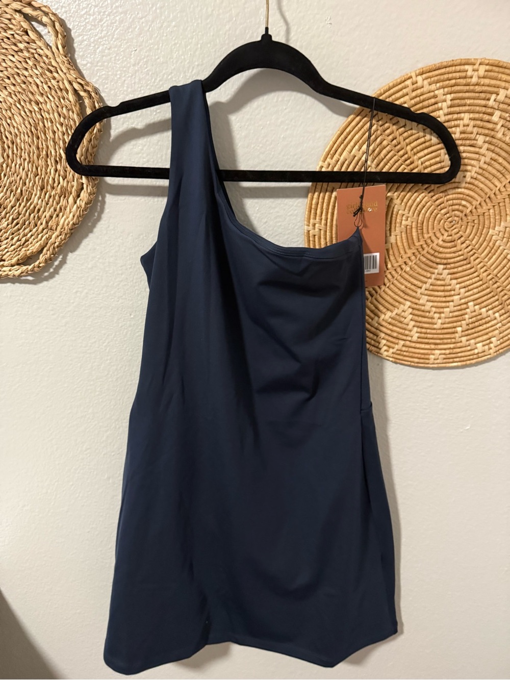 NWT Girlfriend Collective- One-Shoulder Navy Blue Women’s Dress
